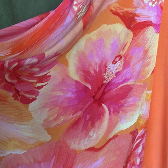 Farm Rio 100% viscose Elegant Floral Maxi Dress in Orange and Pink, L - Picture 7 of 13